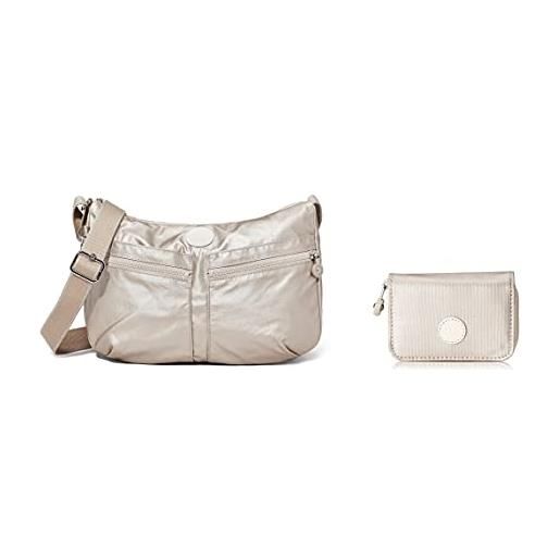 Kiplingi zellah, borsa a tracolla donna, argento (metallic glow) + portafoglio donna argento (metallic glow)