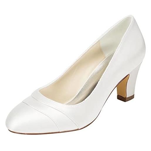 Emily Bridal scarpe da sposa punta chiusa tacco robusto in raso da donna (eu39, bianca)