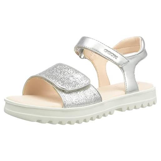 Geox j sandal coralie gir, sandali bambine e ragazze, argento (c1007 silver), 39 eu