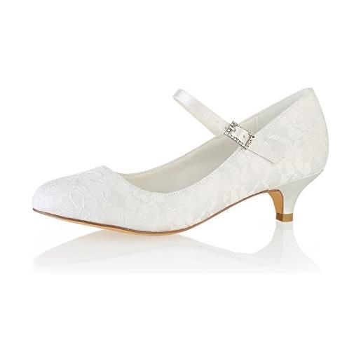 Emily Bridal scarpe da sposa scarpe da sposa in pizzo punta tonda scarpe da sposa mary jane scarpe con tacco e gattino (eu36, avorio)