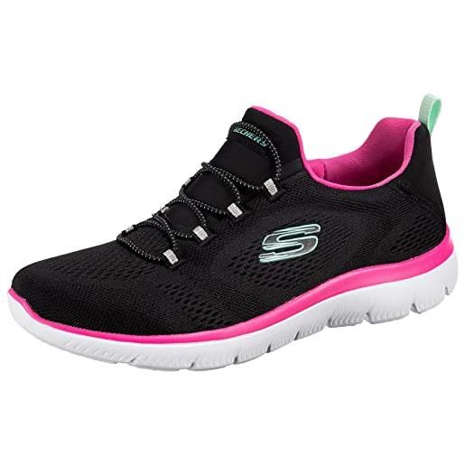 Skechers viste perfette sulle cime, scarpe da ginnastica donna, nero mesh hot pink trim, 37 eu