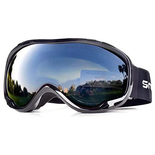 Snowledge maschera da sci, occhiali da snowboard, super-grandangolo lente sferica a doppia strato, nessun appanamento trattamento di protezione uv400, per donna e uomo, per sport invernali