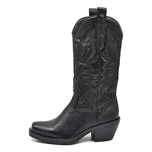 IF fashion cowboy western scarpe da donna stivali camperos texani alti tacco medio ricamati 80-7 nero n. 39