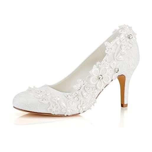 Emily Bridal scarpe da sposa tacco a spillo da donna con tacco a spillo in raso con perla in cristallo fiore impunturato