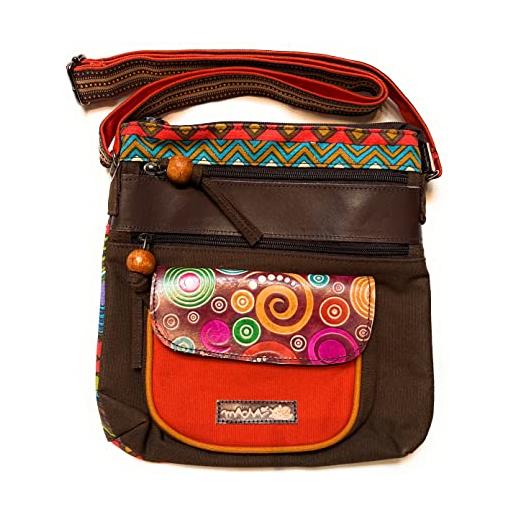 Macha bag borsa a tracolla indiana in cotone e pelle per donna borsa a tracolla etnica boho borsa sportiva borsa a mano hippie (cioccolato)