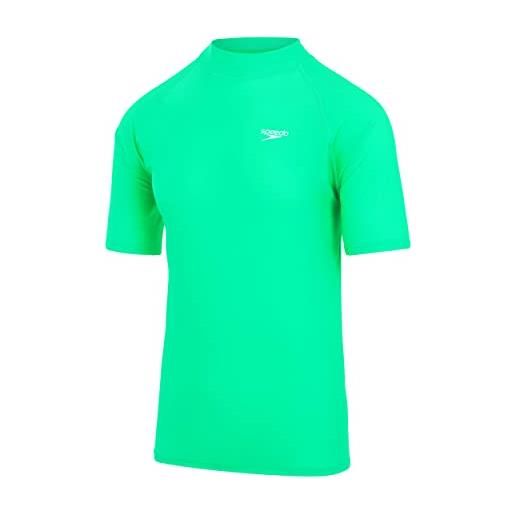 Speedo uomo short sleeve swim tee rash guard shirt, fake green/bianco, xs
