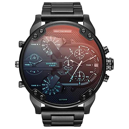 Diesel orologio mr. Daddy 2.0 uomo, movimento cronografo, cassa in acciaio inossidabile nero 57 mm con bracciale in acciaio inossidabile, dz7395