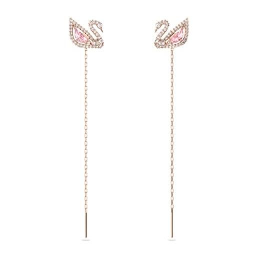 Swarovski orecchini dazzling swan, cigno, rosa, placcato color oro rosa