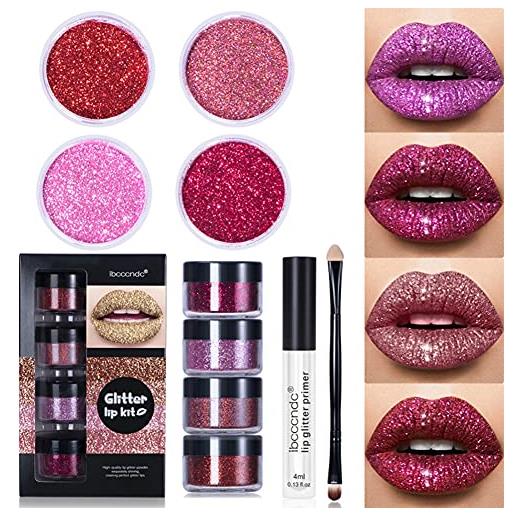 Ysimee cosmetics glitter lip kit 4 colori, glitter lip gloss, rossetto liquido duraturo impermeabile labbra, no-sticky, dorato nero rosa blu grigio rosa