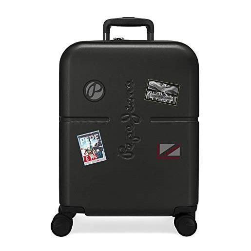 Pepe Jeans chest - valigia da cabina nera, 40 x 55 x 20 cm, rigida abs, chiusura tsa integrata, 37 l, 3,22 kg, 4 ruote, doppi bagaglio a mano