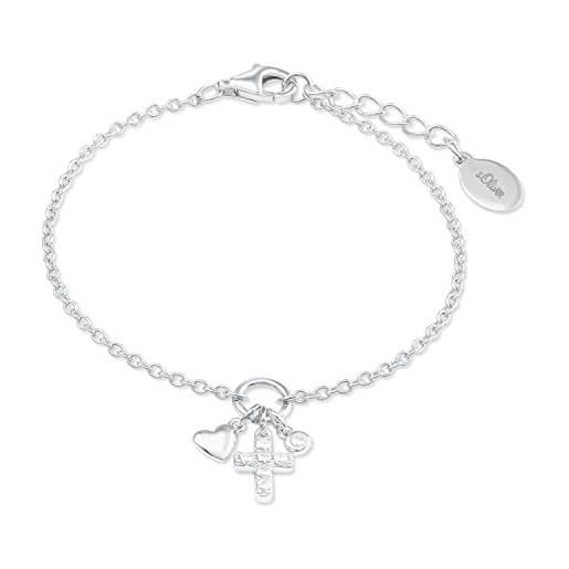 s.Oliver bracciale gioielli da braccio, con zirconia sintetico, 14+2 cm, argento, croce, viene fornito in una confezione regalo di gioielli, 2022704