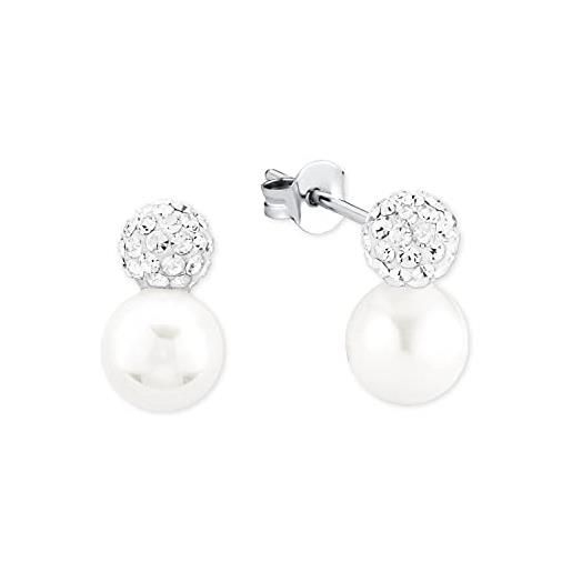 Amor orecchini da donna in argento 925, con zirconi sintetici, con perle di vetro, 1.5 cm, argento, fornito in confezione regalo per gioielli, 9964307