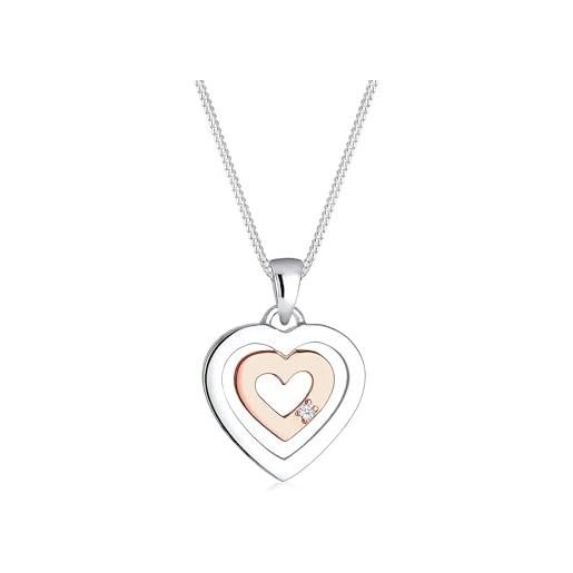 DIAMORE elli diamonds collana donne ciondolo cuore bicolore giocoso con diamante (0,02 ct. ) in argento sterling 925