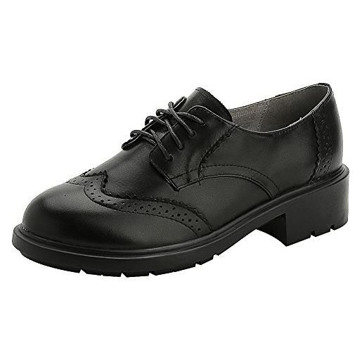 rismart donna rotonda punta abito formale pelle scarpe stringate basse 02363(nero, 38.5 eu)