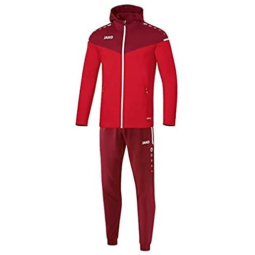 JAKO tuta da ginnastica per bambini champ 2.0 con cappuccio, rosso/vinaccia, 128, m9420