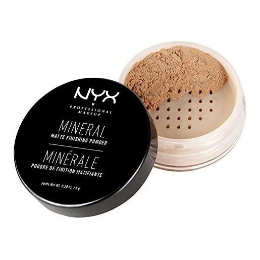 Nyx professional makeup mineral finishing powder, polvere libera, finish matte, riduce le zone lucide, tonalità: medium/ dark