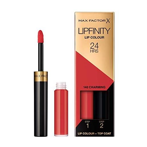 Max Factor - lipfinity lip colour - rossetto lunga durata e gloss idratante con applicazione bifase - nuance 140 charming - 2.3 ml e 1.9 g