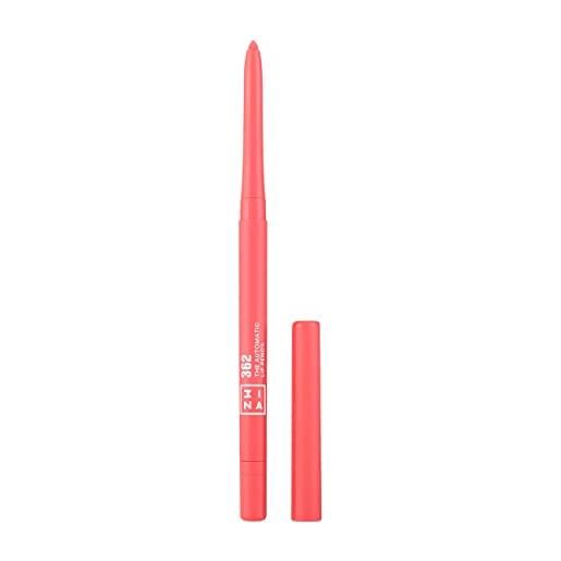 3ina makeup - the automatic lip pencil 362 - rosa - matita labbra rosa lunga durata retrattile - matita labbra waterproof - lip liner con temperino e pennellino - vegan - cruelty free