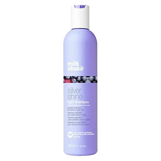 milk_shake® | silver shine light shampoo | shampoo specifico per capelli biondi o grigi con azione calibrata | 300 ml | shampoo antigiallo con pigmenti viola