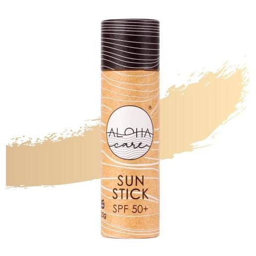 Aloha Care aloha sun stick spf 50+ | crema (stick) solare viso minerale colorata per il surf | tubo di carta ecologico (beige)