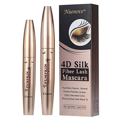 Nuonove 4d silk fiber eyelash mascara waterproof, 4d silk, ciglia extra volume, black, più lunga e spessa