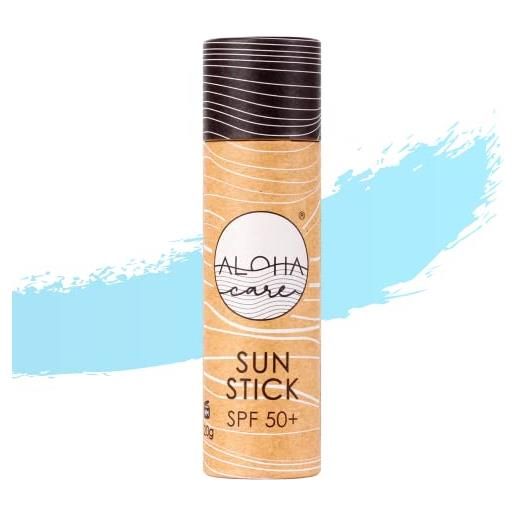 Aloha Care aloha sun stick spf 50+ | crema (stick) solare viso minerale colorata per il surf | tubo di carta ecologico (blu)