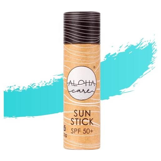 Aloha Care aloha sun stick spf 50+ | crema (stick) solare viso minerale colorata per il surf | tubo di carta ecologico (acquamarina)