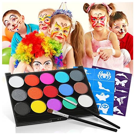 Skymore trucco bambini, body painting, 15 colori pittura facciale con 2 pennelli, feste, trucco make-up, del fronte di corpo di vernice pittura olio trucco