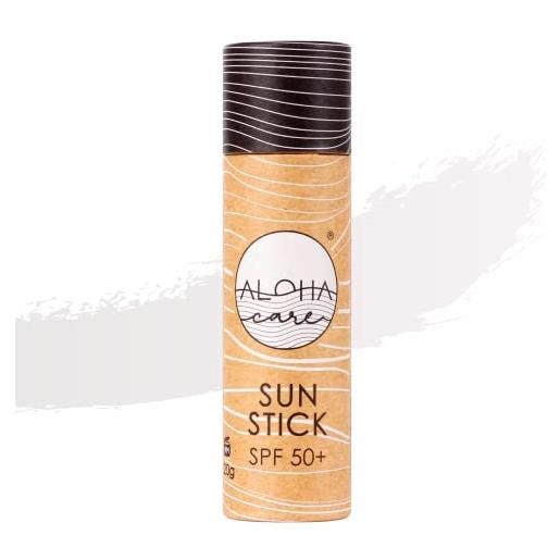 Aloha Care aloha sun stick spf 50+ | crema (stick) solare viso minerale colorata per il surf | tubo di carta ecologico (bianco)