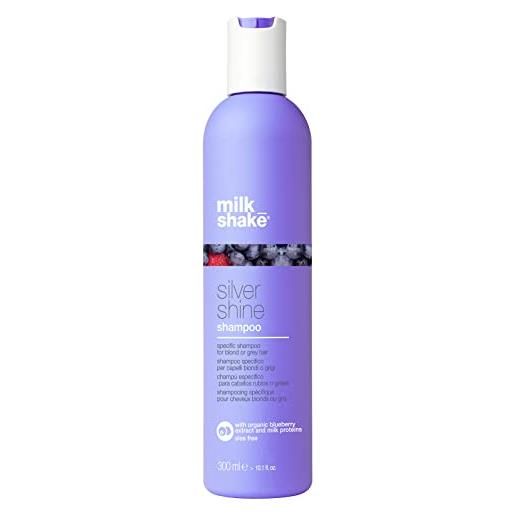 milk_shake® | silver shine shampoo | shampoo specifico per capelli biondi o grigi con azione intensiva | 300 ml| shampoo antigiallo con pigmenti viola