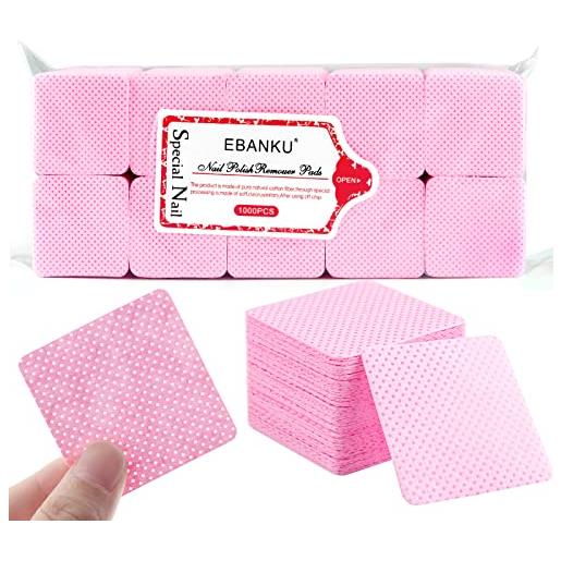 EBANKU 1000 pezzi rosa tampone salviette in cotone per unghie rimozione pulizia pads unghie gel pulizia cellulosa pads nail art wipe per rimuovere smalto e gel