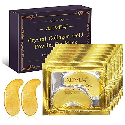 Aliver nuovo cristallo 24k oro in polvere gel maschera di collagene, maschera per gli occhi. 10 paia/pacchetto