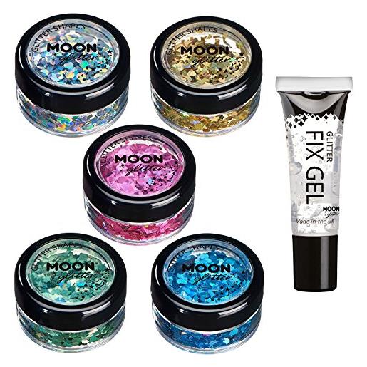 Moon Glitter glitter olografici della Moon Glitter - 100% cosmetico per viso, corpo, unghie, capelli e labbra - 3gr - set di 5 colori