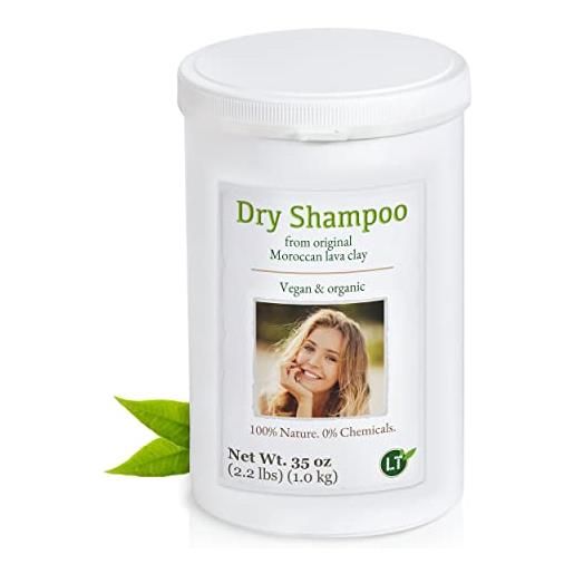 Lt-naturprodukte shampoo a secco con argilla marocchina, vegano e biologico, senza silicone, per capelli, pulizia delicata del cuoio capelluto