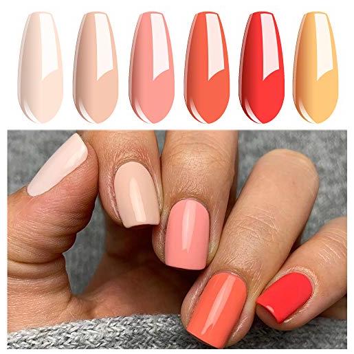 Vishine smalto semipermanente, smalto unghie set di 6 colori peach orange nude uv led smalto gel smalto manicure nail art set 8ml