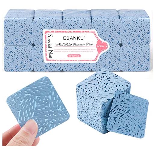 EBANKU 1000 pezzi blu tampone salviette in cotone per unghie rimozione pulizia pads unghie gel pulizia cellulosa pads nail art wipe per rimuovere smalto e gel