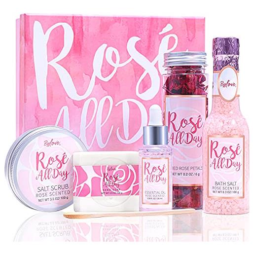 # BFFLOVE rosa set regalo spa per donna, confezione regalo da cura e bagno 5 pcs, fiori secchi, sale da bagno, scrub al sale, olio essenziale, saponetta, regali san valentino, compleanno per donna ragazza