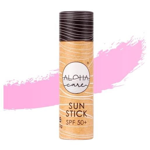 Aloha Care aloha sun stick spf 50+ | crema (stick) solare viso minerale colorata per il surf | tubo di carta ecologico (rosa)