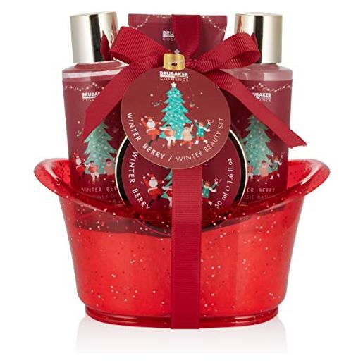 Brubaker cosmetics set regalo per bagno e doccia profumo di frutti di bosco invernali - set 5 pezzi per la cura in vasca decorativa natale - set natalizio per donne e uomini