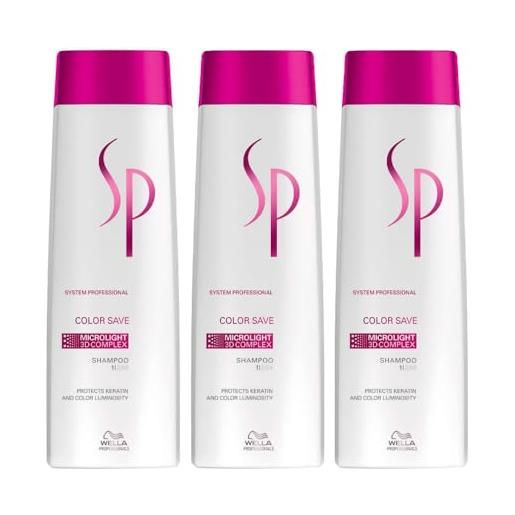 Wella sp color save shampoo 3 x 250 ml per sistema di capelli colorato professional care