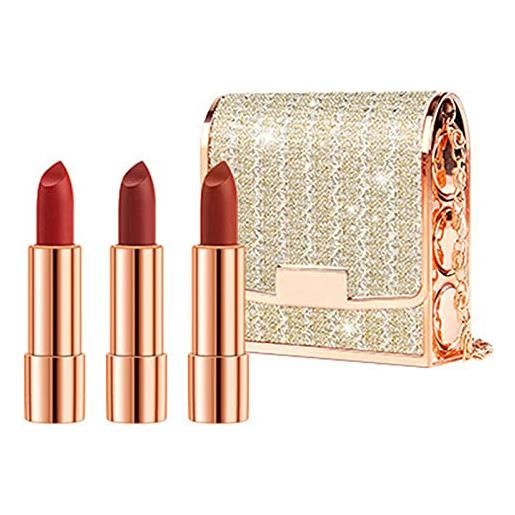 PETSBURG borsa con catena con 3 rossetti queen, glitterata, con specchietto;Set di balsamo per labbra cambiacolore, facile da trasportare (rosa)