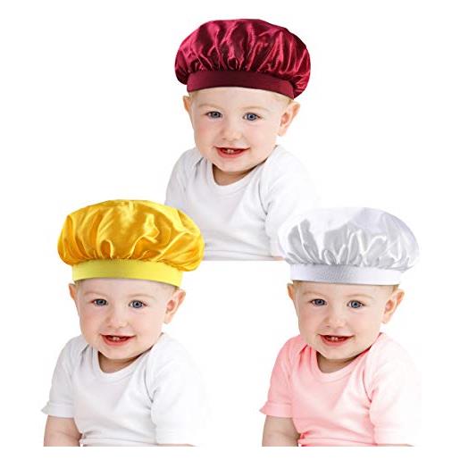 Petyoung confezione da 3 bambini berretto da notte in raso berretto da notte cappello elastico a fascia larga per bambini bambino bambino capelli ricci naturali