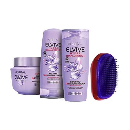 Elvive kit l'oréal paris elvive hydra hyaluronic: shampoo + balsamo + maschera + spazzola capelli