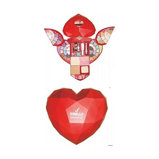 SIBELLA confanetto trousse forma a cuore, contiene ombretti, cipria, terra, fard, rossetti, lucidalabbra, pennelli e specchio