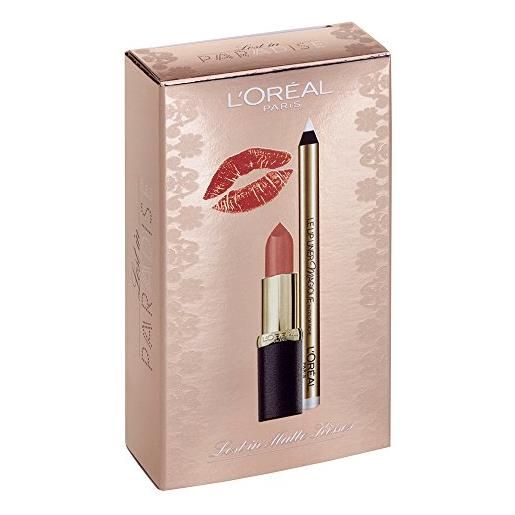 L'Oréal Paris edizione limitata lost in paradise lip kit idea regalo, rossetto matte color riche 636 e matita labbra trasparente color riche lip magique