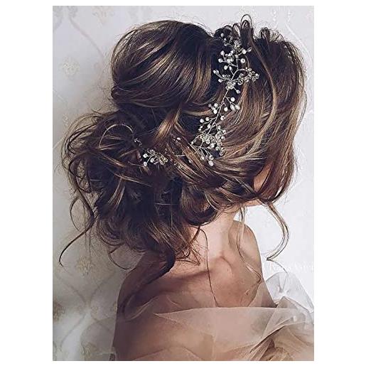 Unicra fiore sposa sposa capelli vite argento cristallo accessori per capelli nuziale perla fascia copricapo per donne e damigella d'onore