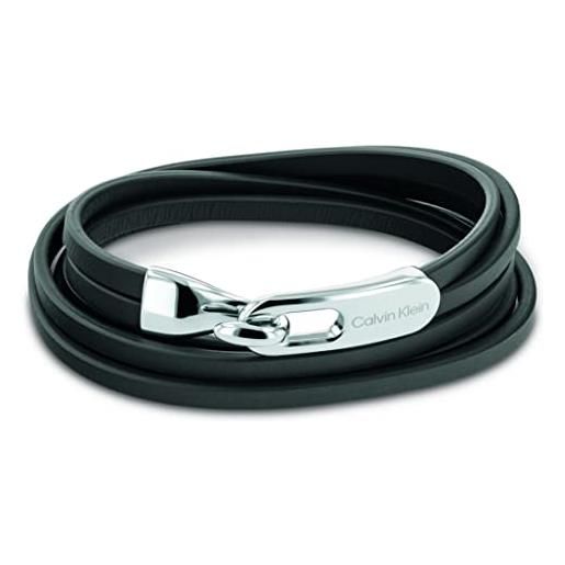 Calvin Klein braccialetto in pelle da uomo collezione wrapped & braided nero - 35000109