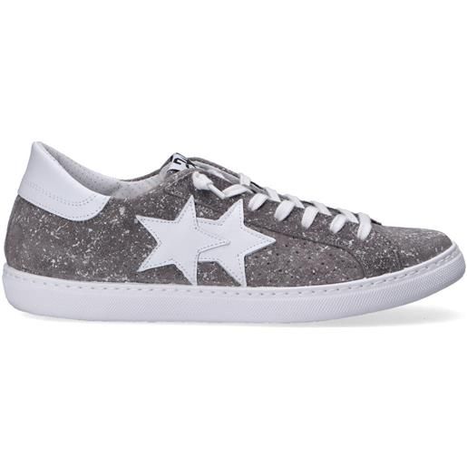 2 star sneaker in camoscio e pelle grigio bianco