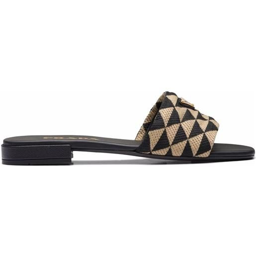 Prada sandali slides con placca logo - nero