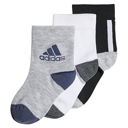 Adidas kids socks 3pp, calzini unisex-bambini, black/white/medium grey heather, m